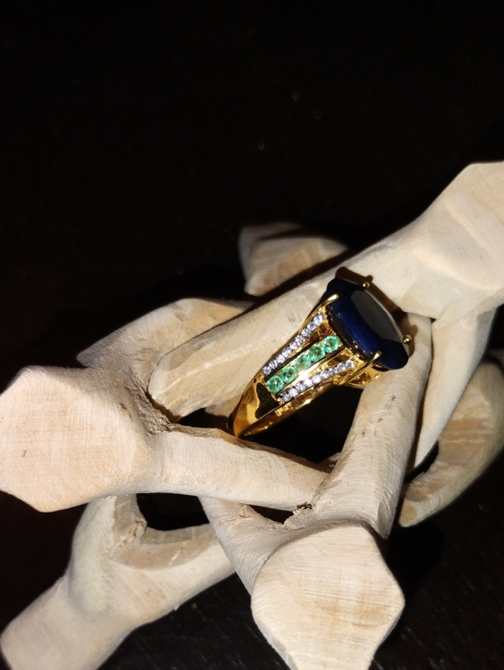 Blue Sapphire Multi Gemstone Ring In 18k Vermeil YG Over Sterling Silver - Picture 7 of 7